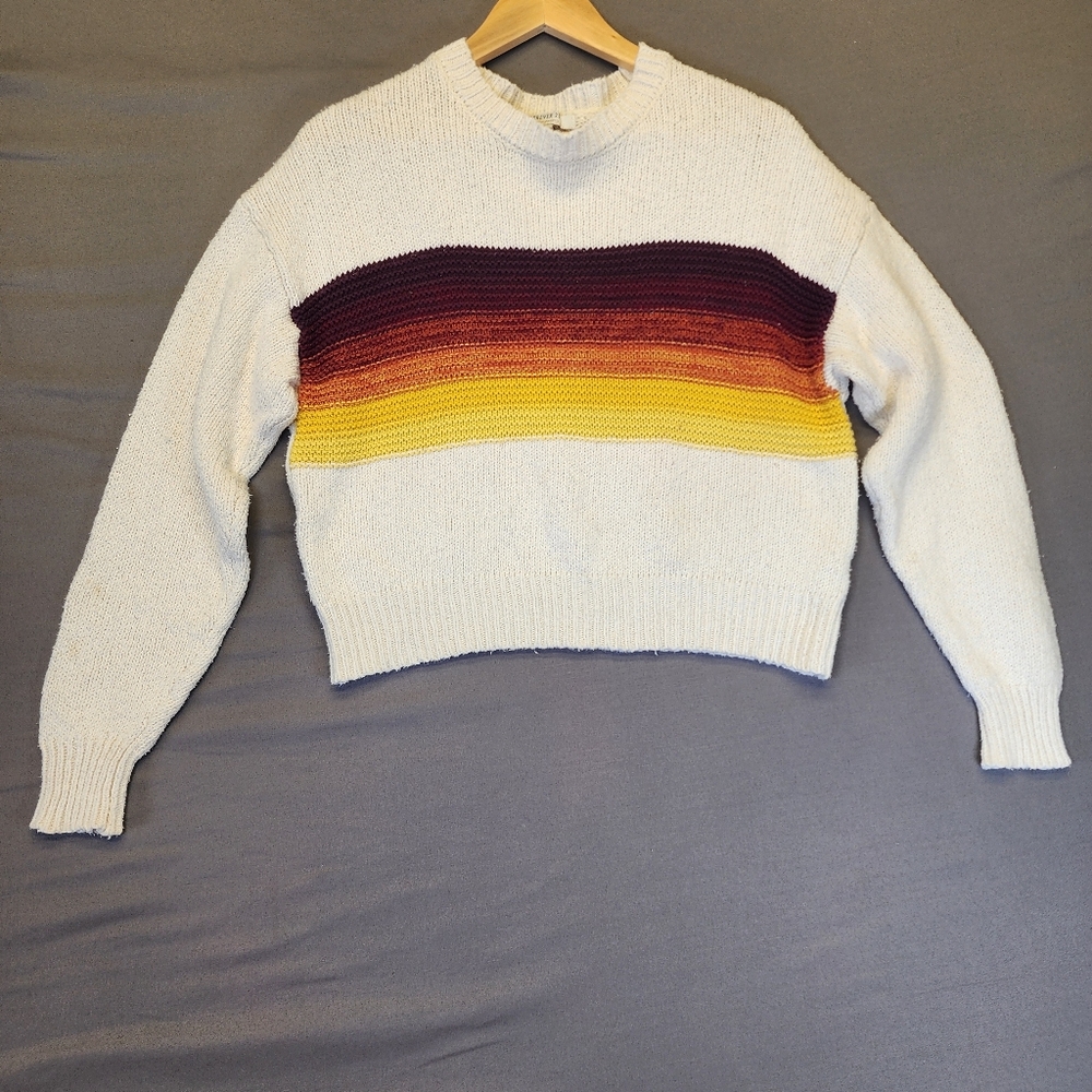 Forever 21 Contemporary Retro Sunset Stripe Chunky Knit Cropped Sweater Cream L‎